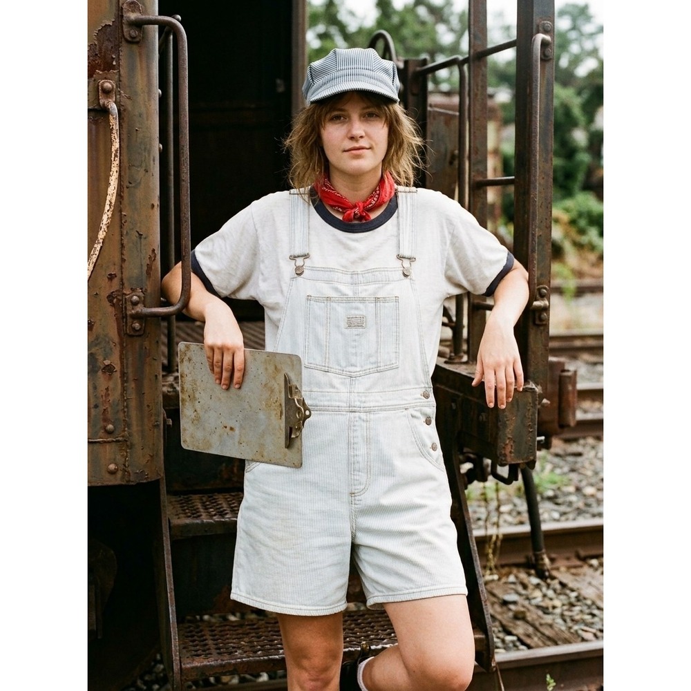 Levis Overalls Shortslls Shorts Denim Conducter Stripes Light Wash L Jeans Blue